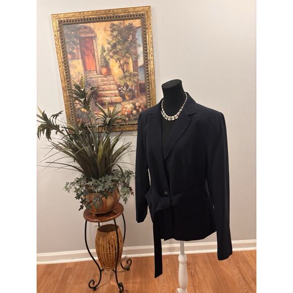 Emily Women Jacket 12 Mob Wife 2 Buttons Front Black Belted Office Siren Lined - Picture 6 of 11